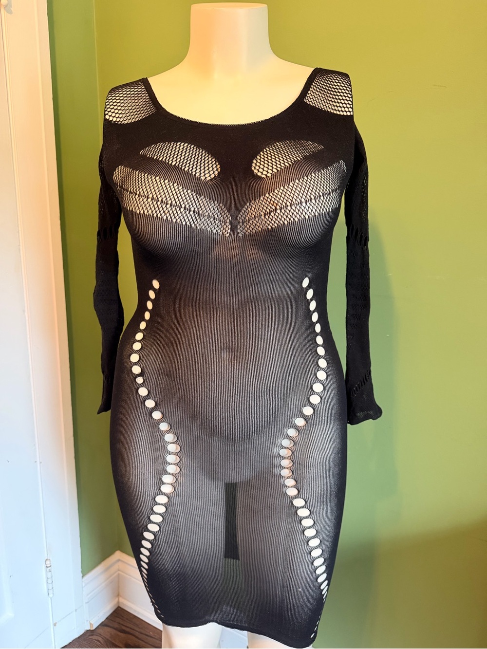 Black Sheer Long Sleeve Bodycon Dress